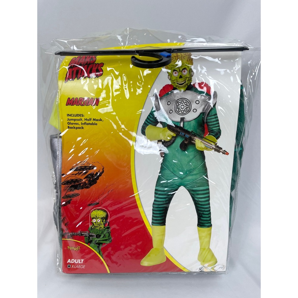 Spirit Halloween Adult XL Mars Attacks Martian Alien Costume Jumpsuit Mask